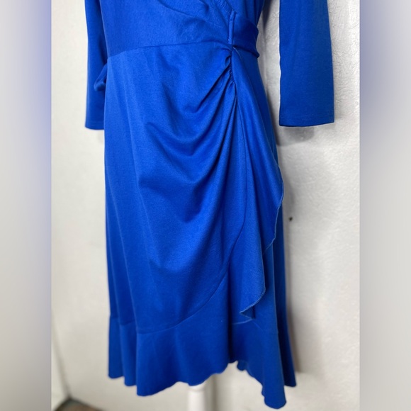NWT Whimsy Wrap Dress Cobalt Blue Ruffle Hem Flowy 3/4 Sleeves Size Small - Picture 5 of 11